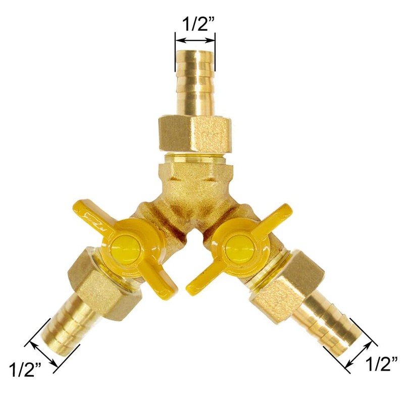 BesNPT Brass 3 Way Shut Off Valve 1/2" Hose Barb