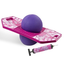 Flybar Pogo Trick Ball for Kids, Trick Bounce Board for Boys and Girls Ages 6+, Up to 160 lbs, Includes Pump, Easy to Carry Handle, Durable Plastic Deck Indoor, Outdoor Toy Pogo Jumper (Pink Berry 2)