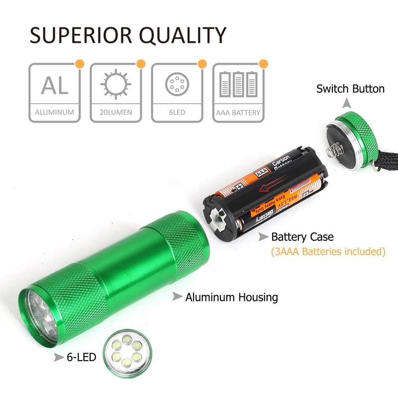 FASTPRO 20-Pack Aluminum 6-LED Flashlights Set with Lanyard and AAA