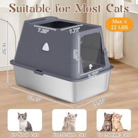Modign Modign Stainless Steel Litter Box with Lid,XL Enclosed Extra Large Cat Litter Box High Wall, Cover Enclosed Top Entry Litter Boxs,with High Sided Enclosure & Scoop for Small to Big Cats& Kitty
