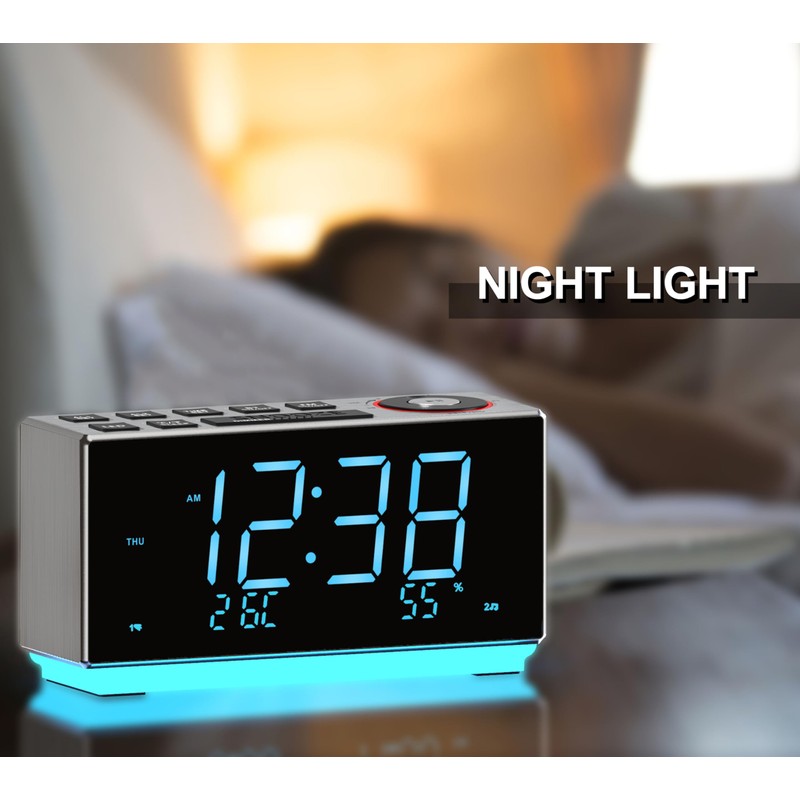 Dual Alarm Clock with FM Radio, Temperature & Humidity Display,