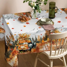 CUSUGBASO Fall Tablecloth 60x104 Inches Rectangle - Fall Decorations for Home - Fall Mountain Truck Table Cloth Pumpkins Fall Decor for Home, Table, Party, Kitchen