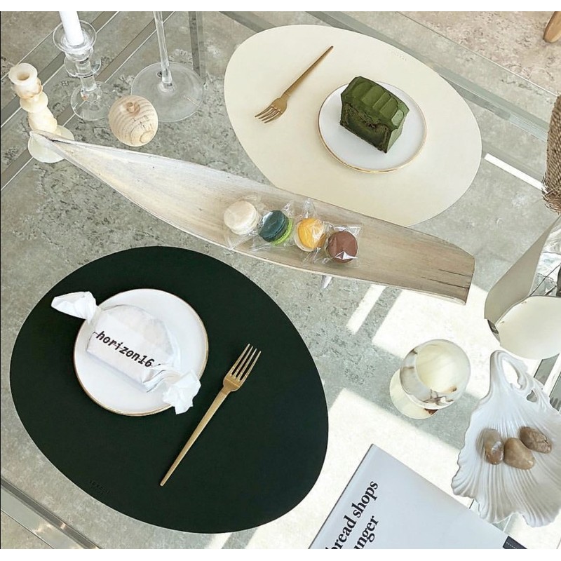 Le&amp;Me [Sisihosi] Le&amp;Me pebble double-sided leather table mat, green /