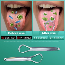 JUIDINTO Tongue Scraper 2 pcs Tongue Scraper with 10 pcs dental floss picks for Adults with Travel Case Medical-grade 100% Stainless Steel Tongue Cleaner Cure Bad Breath
