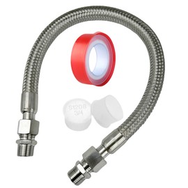 Industrial Grade Compressor Jumper Hose, 1/2 Inch NPT Male 20 Inches, 450 PSI & 750°F, Stainless Steel Flexible Metal Air Hose with Swivel Fittings, Includes Two 1/2 Inch NPT Male Adapters