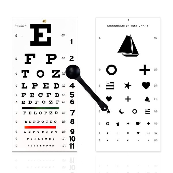EMI OCC-WSK 3 Piece Set - Occluder Plus Snellen and Kindergarten/Children Plastic Eye Vision Exam Test Wall Charts 22 by 11 in.