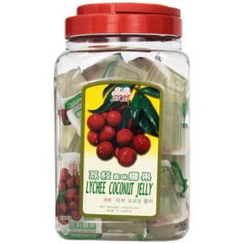 Jin Jin Lychee Coconut Jelly Cups – 52.9 oz Jar (Approx. 40 Cups) – Fruity Asian Snack with Nata de Coco – Fat-Free, Individually Wrapped Lychee Jellies for Kids & Adults