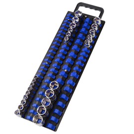 Reniteco 80-Piece Portable Socket Organizer Steel Tray with Handle - Heavy Duty Socket Holder Kit 1/4-Inch, 3/8-Inch, 1/2-Inch Blue Clips（1 PC Set, Blue)