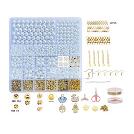 Multiple Shape Beads Combination Set Faux Pearl Beads with Spacer Beads for Threading for Jewellery Making Necklace Bracelets Jewellery Crafts (Tpy 1)