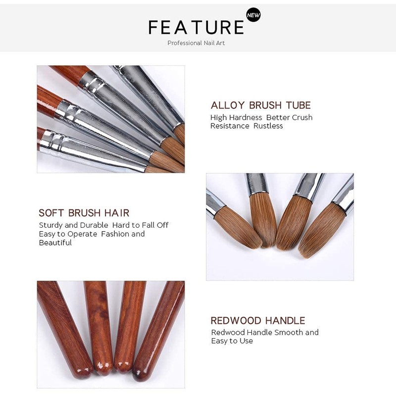 12# Sable Nail Art Brush,Manicure tool,Red Wooden Nail Brush for