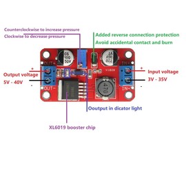 2PCS 12V to 24V DC Step Up Converter,5A DC Step Up Power Module Boost Volt Converter 3V-35V 5V 6V 12V 24V to 5-40V XL6019 Adjustable Output Regulator