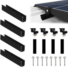 Sorlpv Solar Panel Mount for 1 x Module, PV Mounting Kit - 12 cm Black Rail + Adjustable Clamp for 30-35 mm Thick Modules, Aluminium Solar Panel Holder, Flat Roof, Trapezoidal Sheet Metal Roof