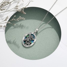 DAYLINLOVE Saint Michael Medal Medallion Necklace 925 Sterling Silver Abalone Shell Saint Archangel Michael Coin Pendant Necklace Women Men Protection Jewelry