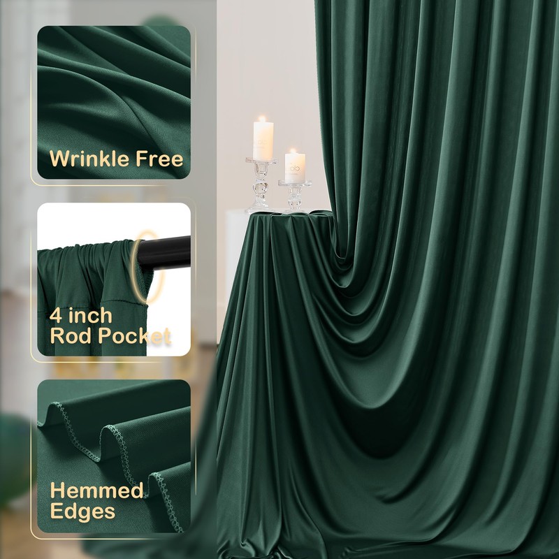 20ftx10ft Hunter Green Backdrop Curtains for Party Background, Wrinkle Free