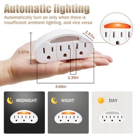 3-Prong 3-Outlet Plug Wall Mount Extender, 3-Prong to 3-Prong 3 Side Outlet Plug Splitter Converter, Multi Plug Outlet Spaced Adapter with Light-Sensing/Warm Night Light, ETL Listed, White