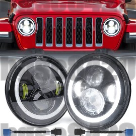 Unbranded Pair For Jeep Wrangler JK TJ LJ Amber DRL 7'' LED Headlights Hi Low Beam Combo