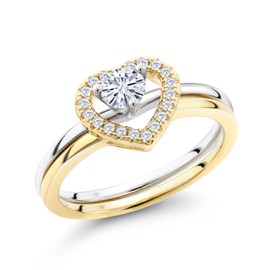 Gem Stone King 18K 2-Tone Plated Sterling Silver Ring Set with Moissanite (0.47 Cttw, Gemstone Birthstone, Available In Size 5, 6, 7, 8, 9)