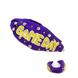 Miracle Collection Game Day Classic Cross Knotted Headband for Women and Girls. (PURPLE YELLOW)
