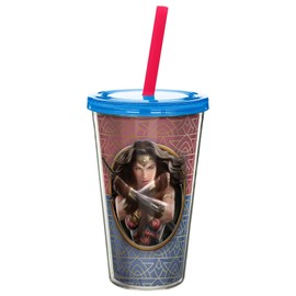 Zak Designs Wonder Woman Movie Double Walled Straw Tumbler, 17 oz, Multicolor
