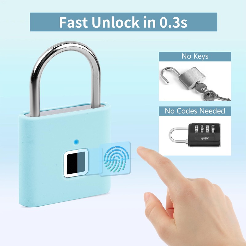 UMIKSMART Keyless Fingerprint Lock, Waterproof USB Rechargeable Smart Padlock for