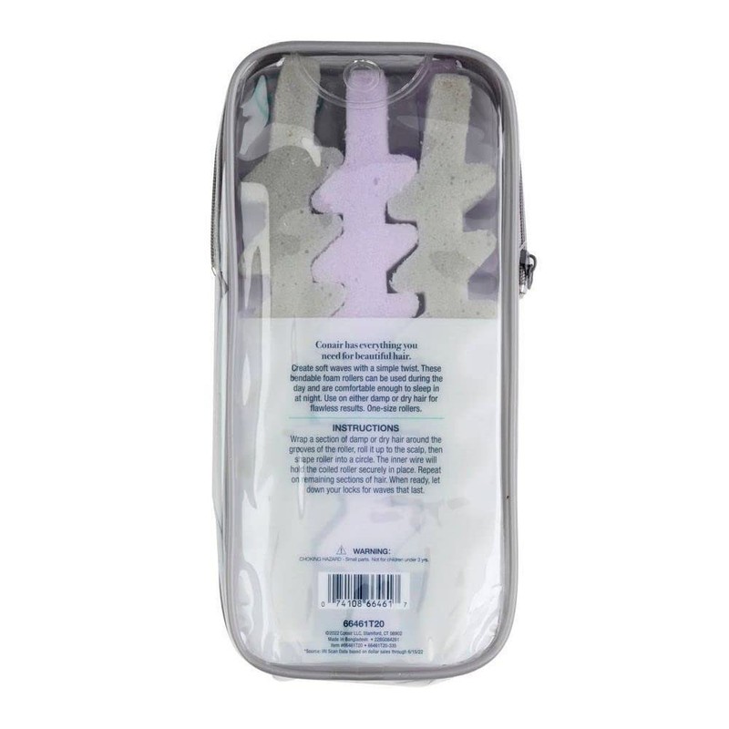 Conair Heatless Z-Shaped ZigZag Foam Hair Rollers, Assorted Colors, 6-Pieces