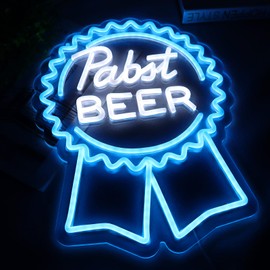 AHlove Pabst Beer Neon Signs for Wall Decor，LED Neon Lights Suitable for Man Cave Bar Pub Restaurant Christmas Gift Art 5V Power Adapter, 12 * 15Inch(sky blue+white)
