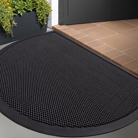 LUMI Front Door Mat for Outside Entrance 24x36, Low Profile Heavy Duty Doormat with Rubber Backing, Durable Stain and Fade Resistant Dirt Trapper Mats, Black