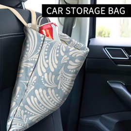 ABUIFDK Car Trash Can, Cute Car Trash Bag, Hanging Car Organizer and Storage Bag, Trash Bin for Car Accessories, Vehicle, Travelling, Camping Blue Boho Floral