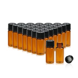 PEKYBIO 20 PCS 4 ML (1 dram) Amber Small Liquid Sample Glass Vials with Screw Caps, 15 MMX 45 mm Leak-Proof Vial, 13-425 Black Screw Cap with PE Liners for Lab, Essential Oil, Perfume, Reagents