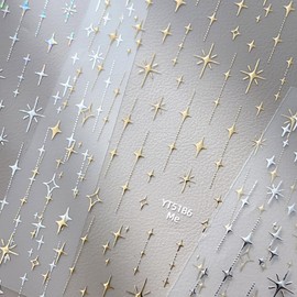 3 Sheets Star Nail Stickers Self Adhesive Aurora Silver Gold Star Nail Decals Glitter Shiny Design Nail Stickers Nail Art Supplies for Women DIY Manicure Acrylic Decoration
