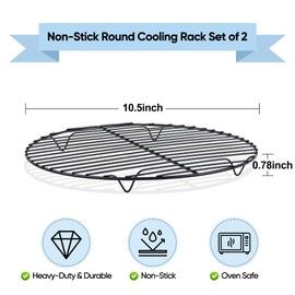 TeamFar 10.5 Inch Non-Stick Cooling Rack, Round Coated Stainless Steel Cooking Wire Rack Set of 2, for Baking/Roasting/Steaming/Cooling, Healthy & Heavy-Duty, Oven Safe & Easy to Clean