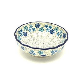 Polish Pottery Bowl - Shallow Scalloped - Small - Sea Blossom