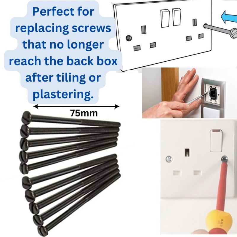 Electrical Long Socket Screws 40mm, 50mm, 75mm Black Nickel, Brass,