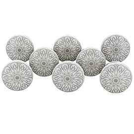 G Decor Success III Grey Floral Designs Ceramic Door Knobs, Vintage, Shabby Chic, Interior Furniture, Cabinet Cupboard Drawers Pulls Handles (8-Pack)