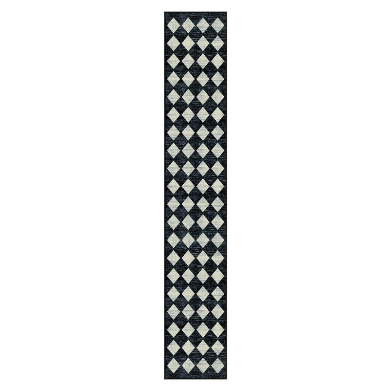 Lahome Checkered Washable 2x12 Runners for Hallways Non Slip, Black