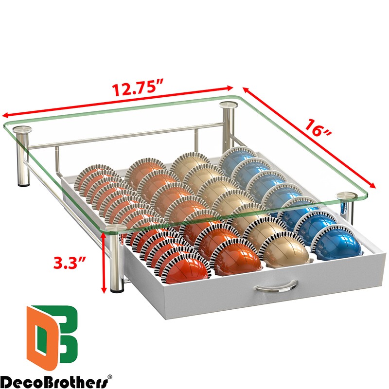 DecoBrothers Crystal Tempered Glass Vertuo Pod Holder Drawer, 28 Large