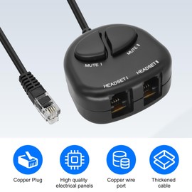 XMSJSIY RJ9 Telephone Training Adapter Headset Splitter 4P4C Telephone Line Jack Y Splitter Adapter Cable with 2 Mute Buttons for Call Center 30 cm/11.8 Inches (2 Mute)