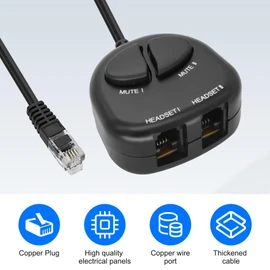 XMSJSIY RJ9 Telephone Training Adapter Headset Splitter 4P4C Telephone Line Jack Y Splitter Adapter Cable with 2 Mute Buttons for Call Center 30 cm/11.8 Inches (2 Mute)
