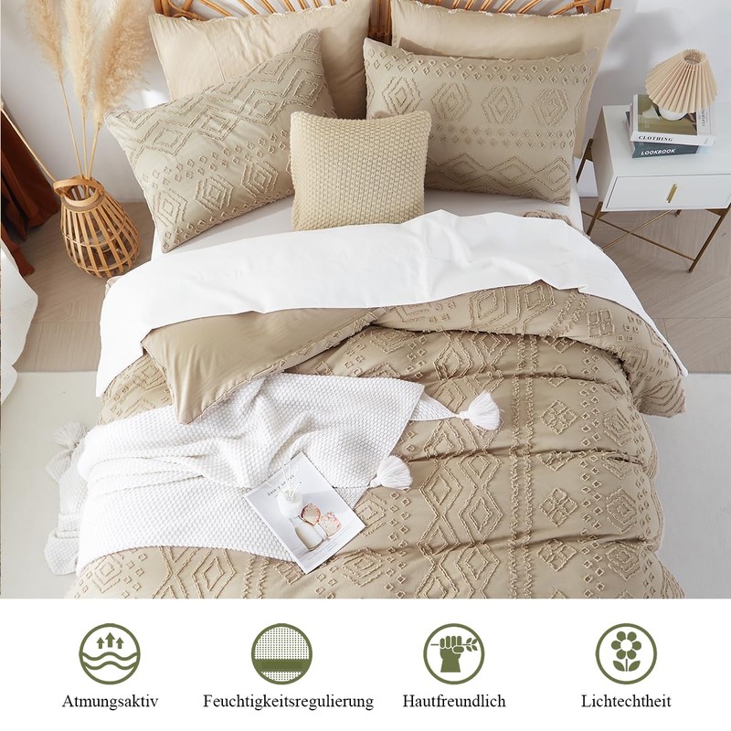 Sedefen Boho Bed Linen 135 x 200 cm Khaki Tufted