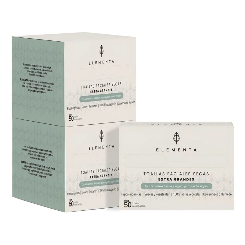 Toallitas Faciales Secas Desechables Extra Gr Elementa 150pz
