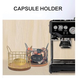 Coffee Pod Holder for Counter, K Cup Holders Coffee Pods Storage Organizer,Large Capacity Coffee Bar Basket with Wooden Base for Kitchen Office Desktop (Gold)