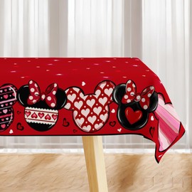 Valentines Day Tablecloth Galentines Day Table Cover Pink Cartoon Mouse Decor Valentines Day Decorations for Home Party