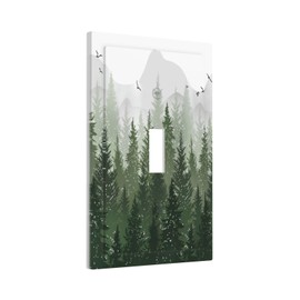 ukutarly Rustic Green Forest 1 Gang Single Toggle Light Switch Cover Pine Tree Foggy Mountain Landscape Decorative Wall Plate Switchplate Receptacle Faceplate for Bathroom Bedroom