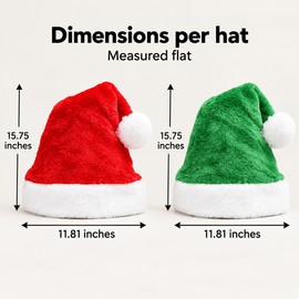 2-Pack Christmas Santa Hats for Adults and Kids – Red and Green Soft Plush Holiday Hats with White Trim for Christmas Parties and Family Photos