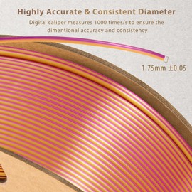 DURAMIC 3D Shiny Silk PLA Filament 1.75mm Gold Magenta, Shiny Metallic PLA Filament Dimensional Accuracy +/- 0.05 mm 1kg Spool(2.2 lbs)