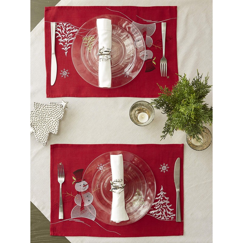 DII - Juego de 4 manteles Individuales Bordados de Navidad,