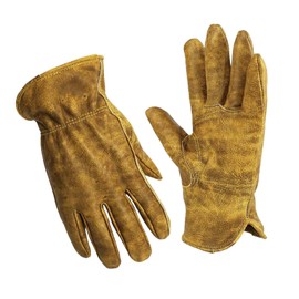 BMYUK Mens Cowhide Leather Work Gloves Gardening Glove for Working Riding Campinging Welding Driving Retro Motorbike Men and Women