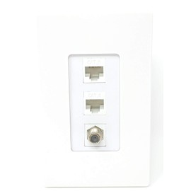 RiteAV - 3 Port - 2 x Cat6, 1 x Coax White Screwless Decorative 1 Gang Wall Plate