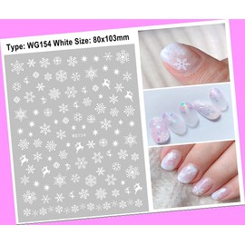 White Snowflake Snowman Reindeer Christmas Santa Sleigh 3D Nail Sticker Wg154 for Nails Design Nail Art Stickers Decals Supplies Manicure Tips Sticker Colorful for Nail Decorations