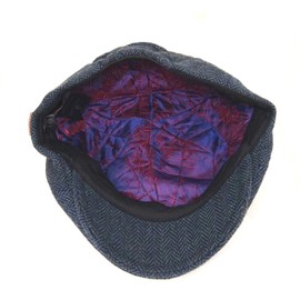 Navy Blue Herringbone Newsboy Cap Men's Baker Boy Hat Style 8 Panel Scally Lined Wool Blend